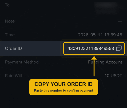 Where to find your Binance Order ID